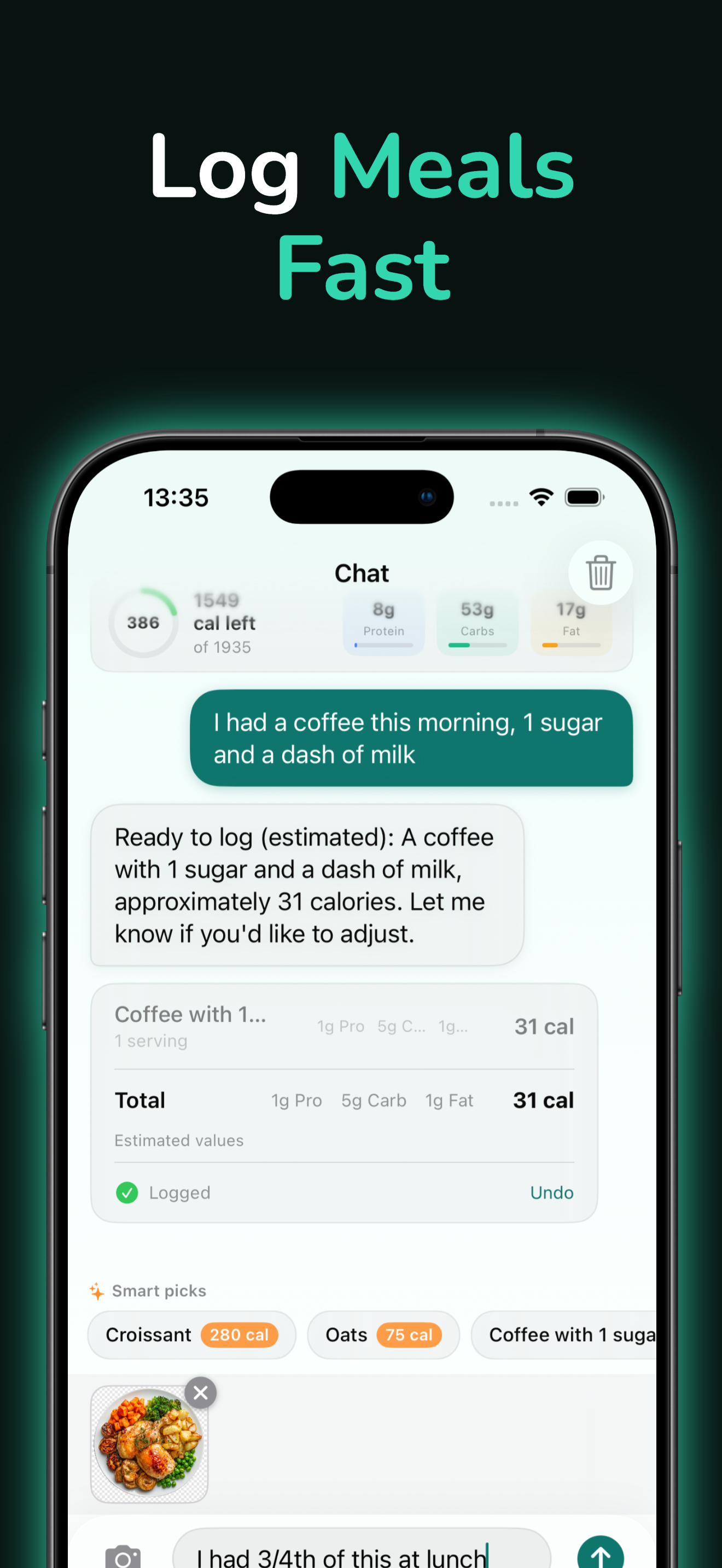 Log Meals Fast — AI chat logging