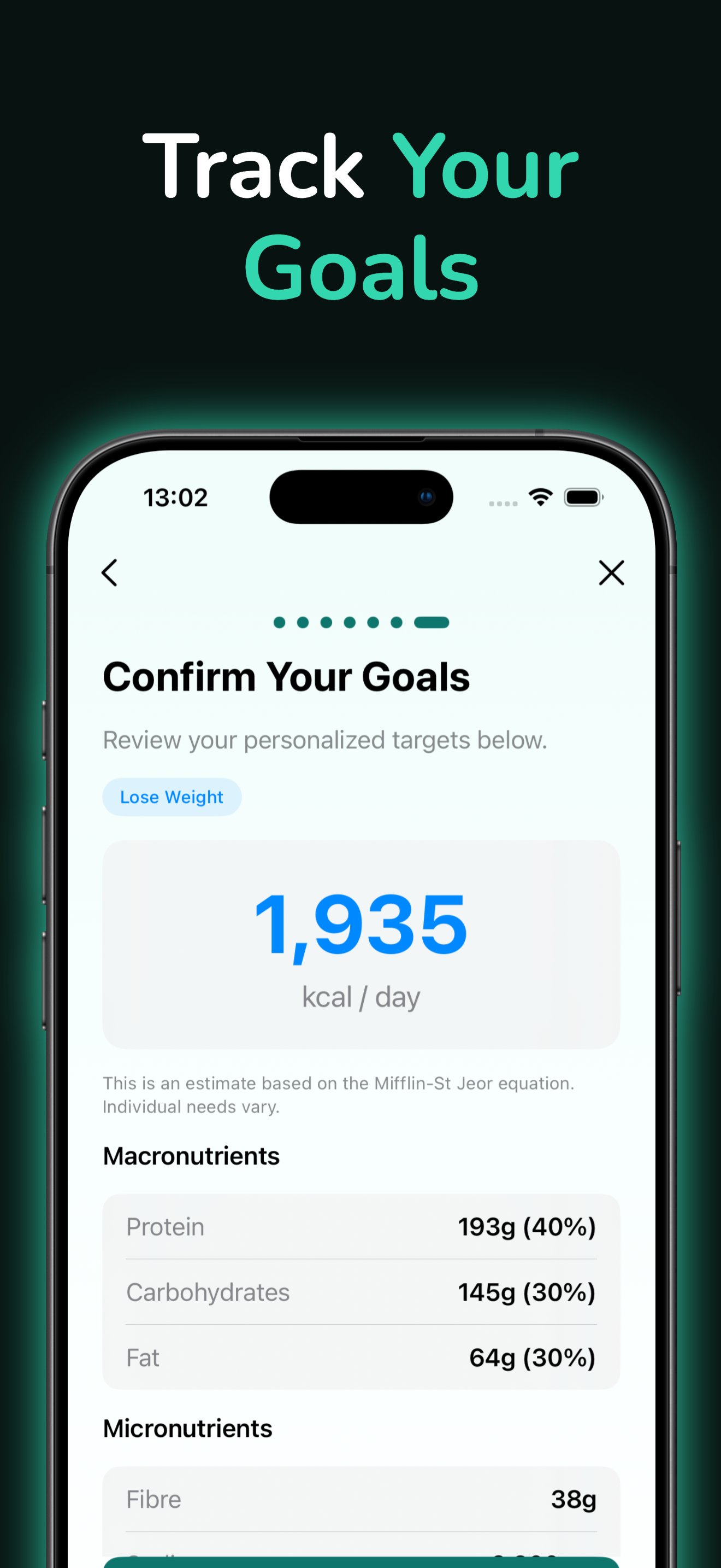 Track Your Goals — personalised nutrition targets
