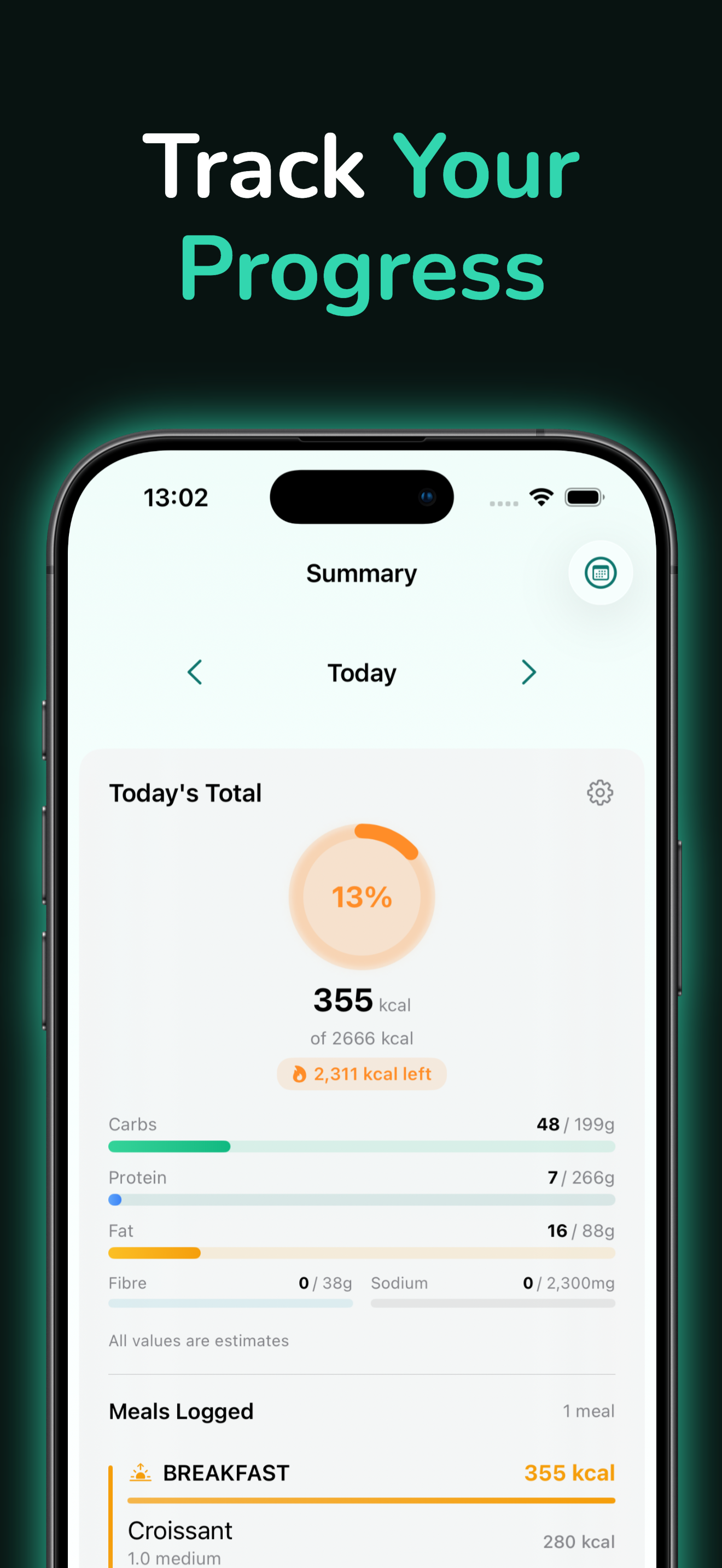 Track Your Progress — daily nutrition summary